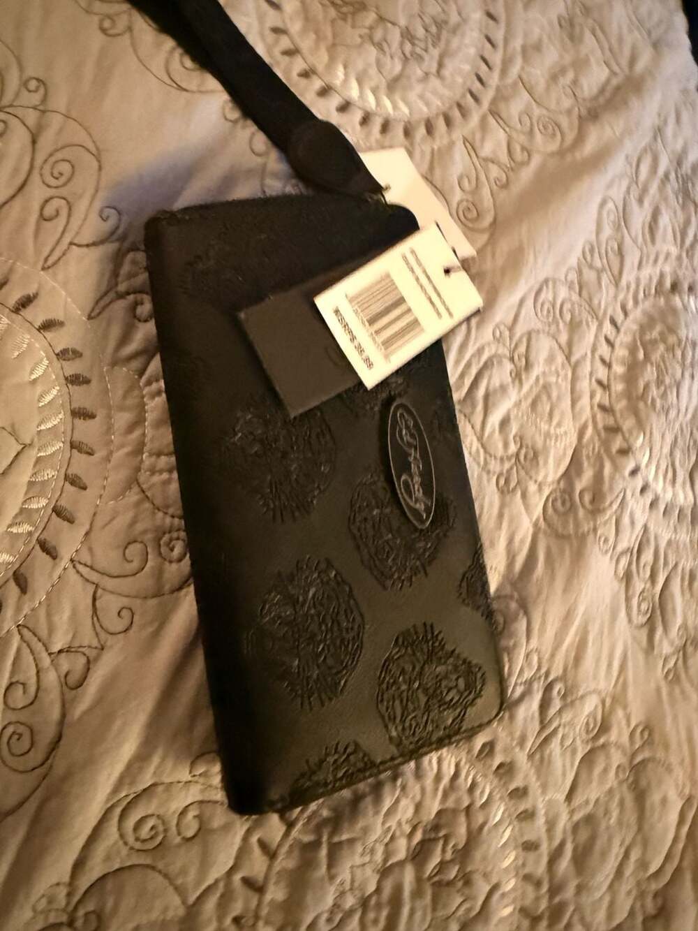Ed Hardy Embossed Tiger Zip Around Wristlet Wallet Black